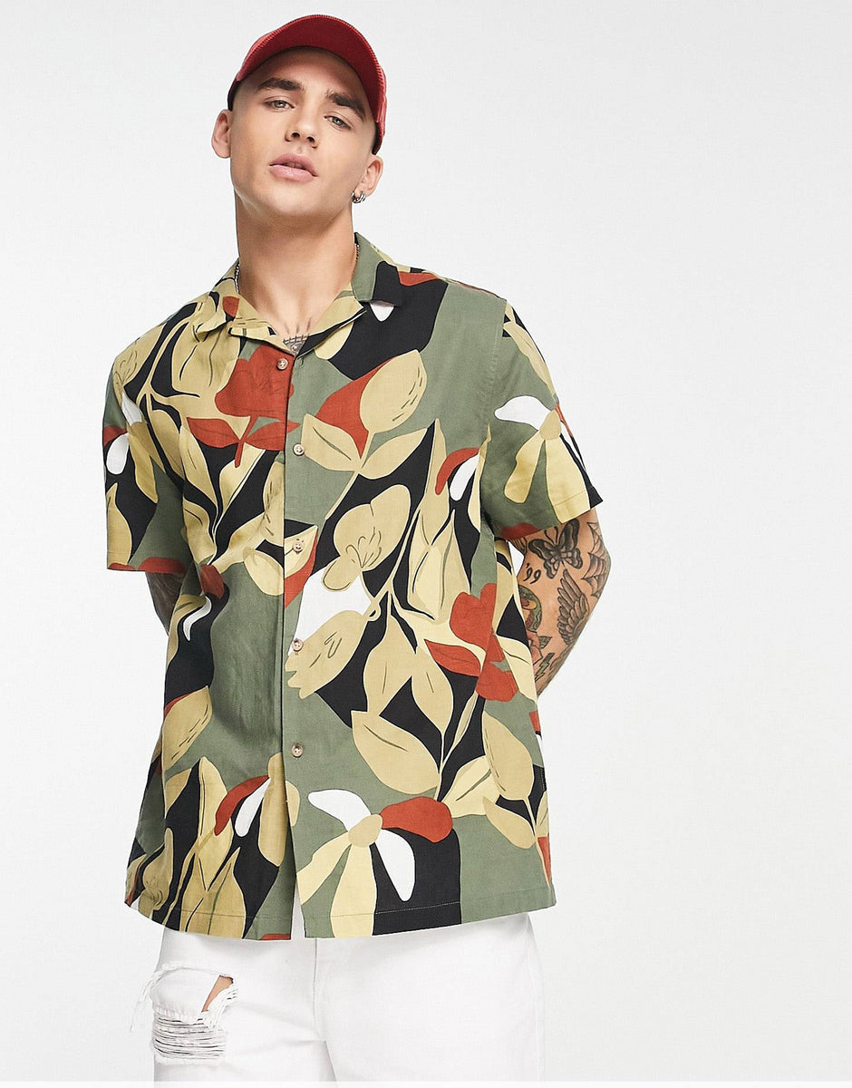 ABSTRACT LEAF PRINT SHIRT -MEN – Twigon